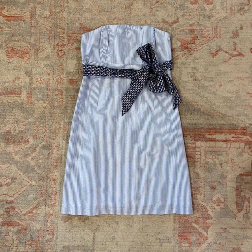 Vineyard Vines Blue & White Seersucker Strapless Kentucky Derby Dress